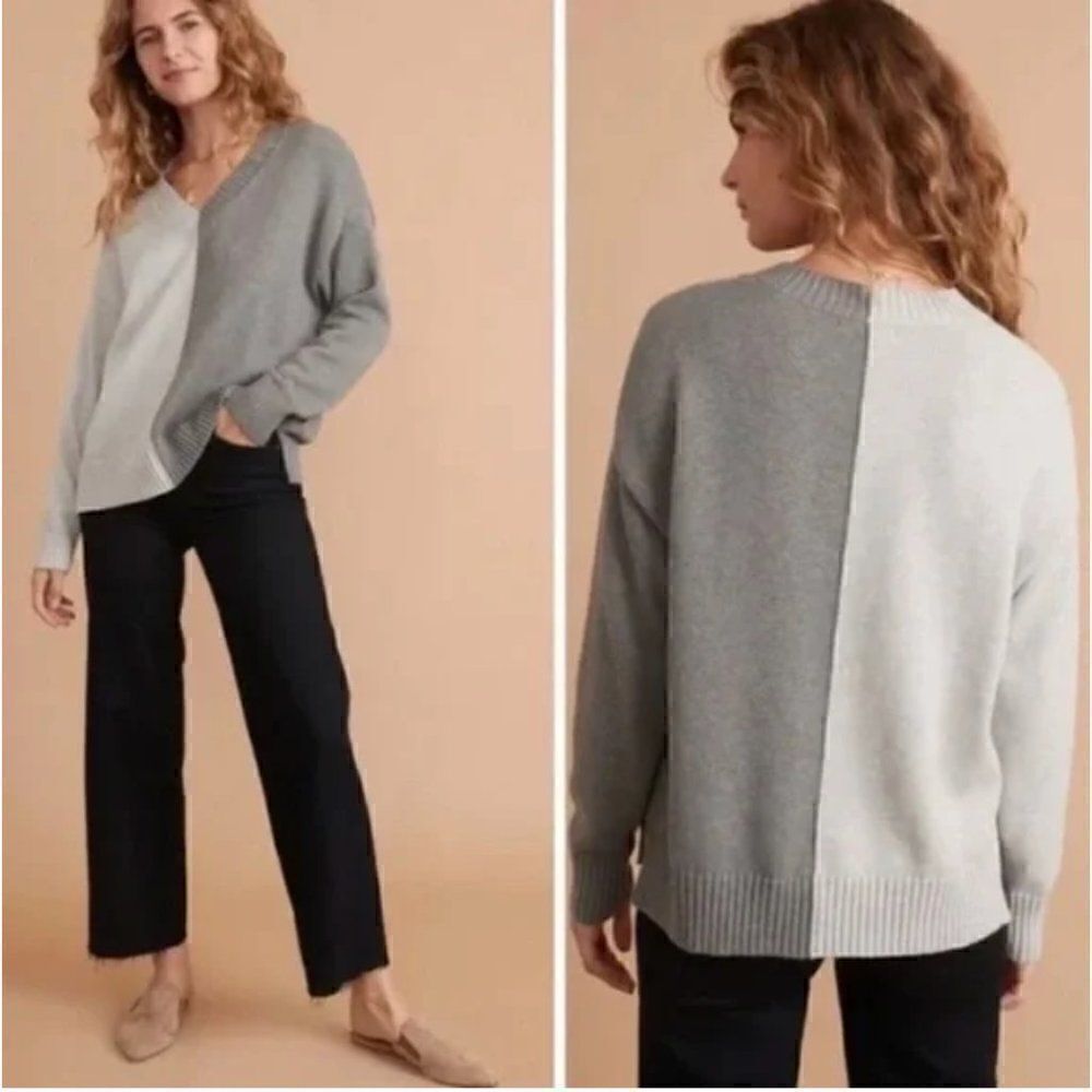 Marine Layer Gisel Oversize Contrast Panel Sweater Vapor/Pavement Merino Small